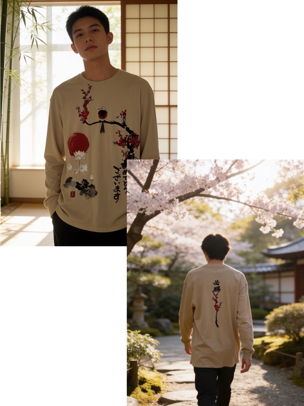 Original Gravity Japanese Sun & Cherry Blossom Long Sleeve Tee Size L
